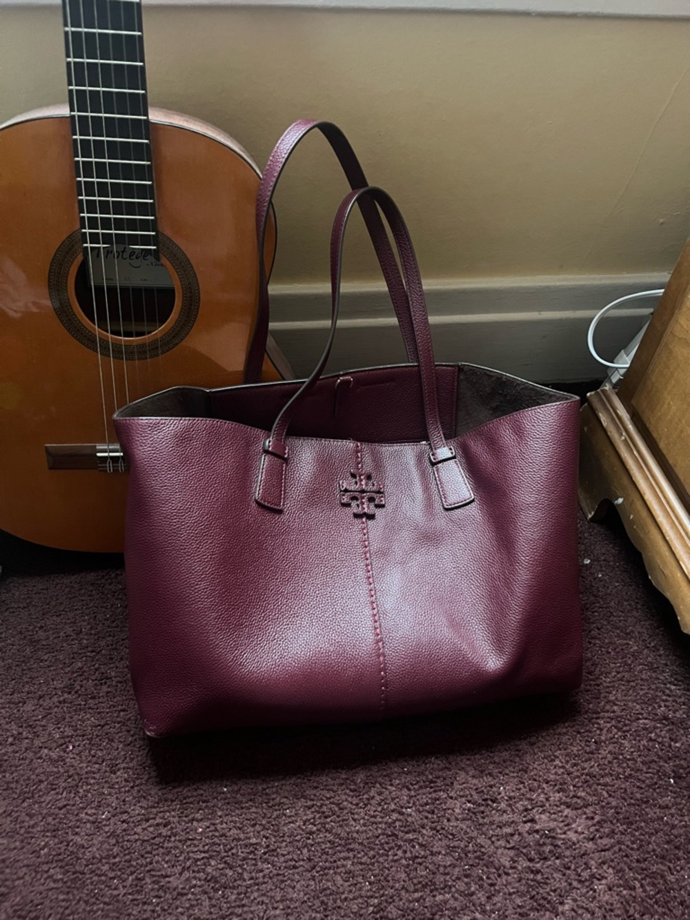 Tory Burch Mcgraw Large Leather Tote in Burgundy